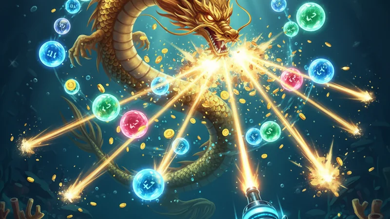Golden dragon fish boss battle in a high-volatility deep-sea Fa Chai jackpot fishing casino slot.